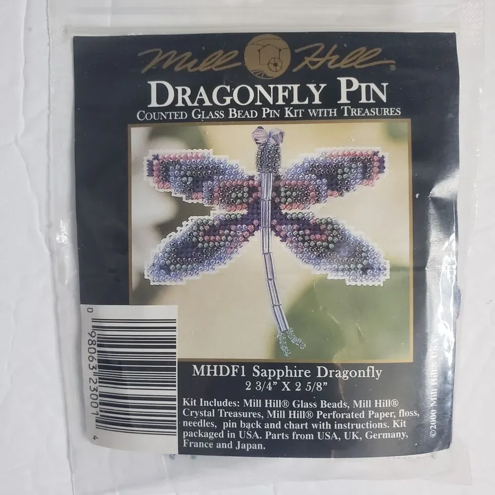 MILL HILL Dragonfly Pin Sapphire Dragonfly Counted Glass Bead Cross Stitch Kit